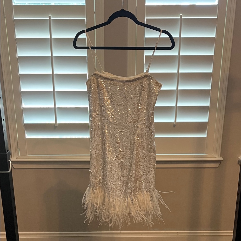 Elegant Sequin Feather Mini Dress